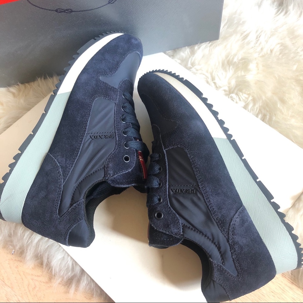 Authentic Prada Navy Suede Runners Sneakers Shoes - Picture 6 of 8